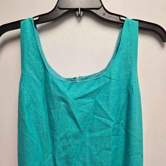 K Petite Teal Linen Blend Midi Dress Size 4P Sleeveless A-Line Blue Aztec Belt - Picture 5 of 12